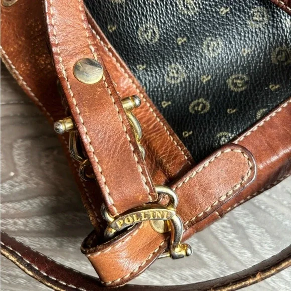 POLLINI Shoulder BUCKET bag Brown/Black  VINTAGE Leather heavy RRP £390 - Picture 9 of 10
